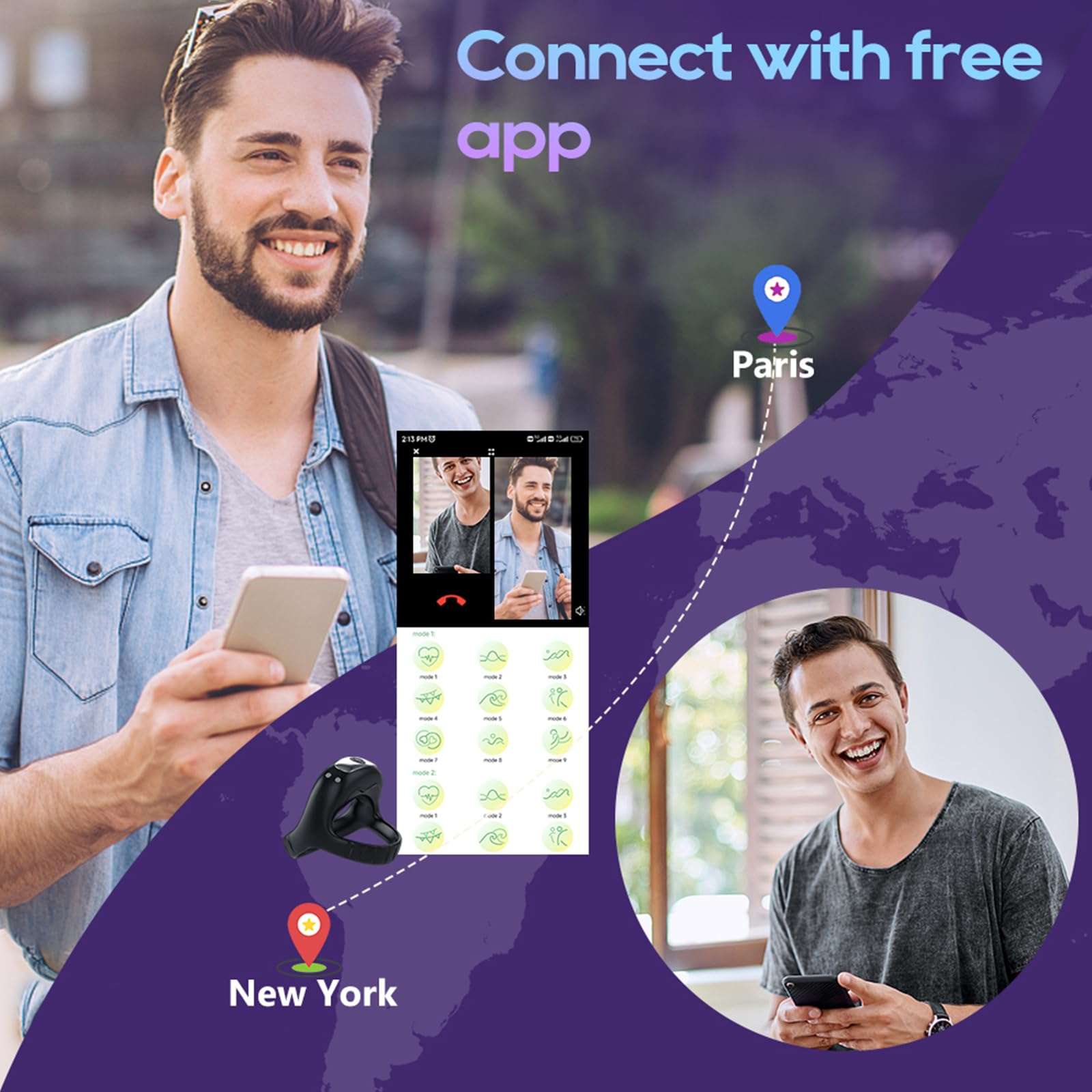 EdenSexToy - Vibrating Cock Ring with APP, Triangular Penis Ring with 10 Vibration Modes