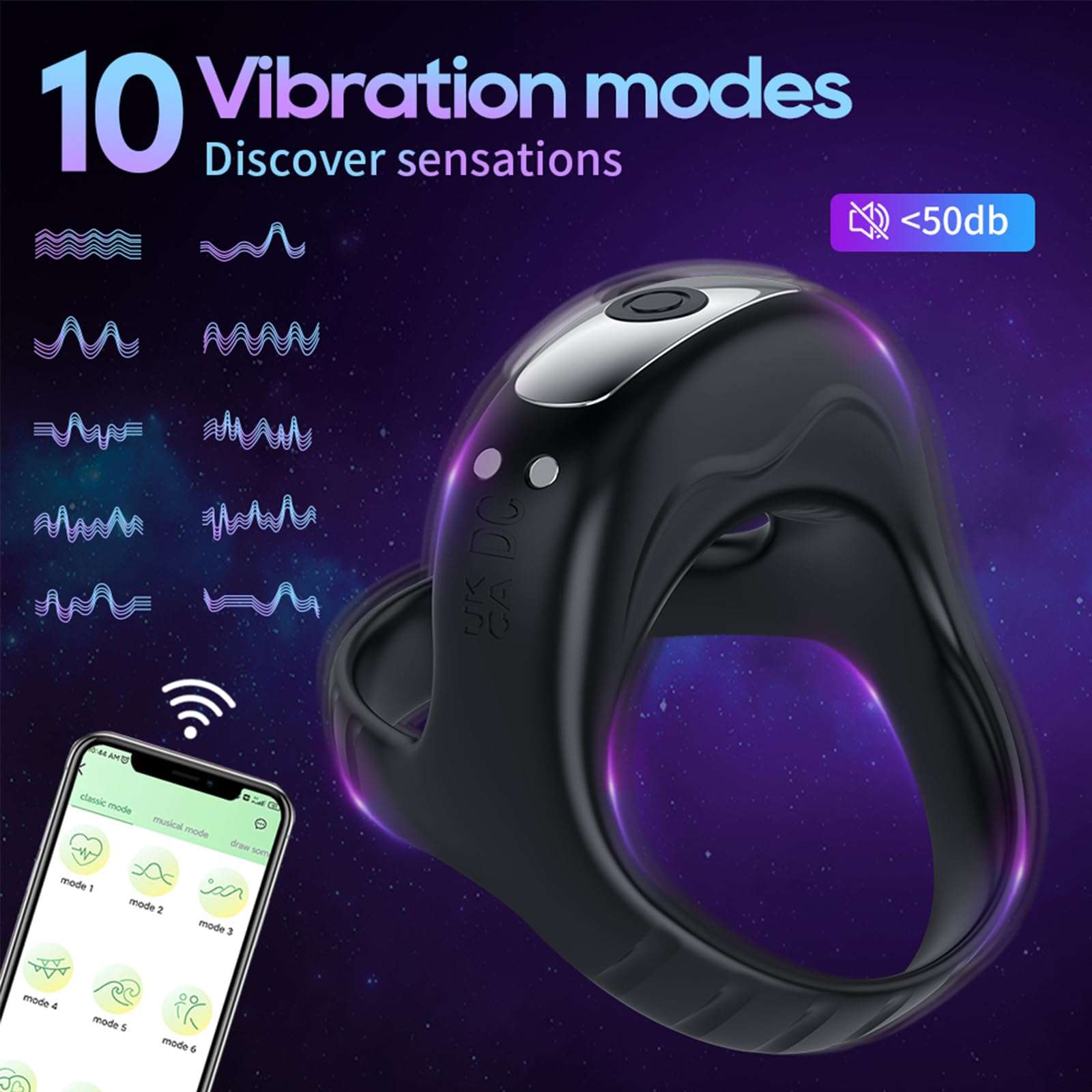 EdenSexToy - Vibrating Cock Ring with APP, Triangular Penis Ring with 10 Vibration Modes