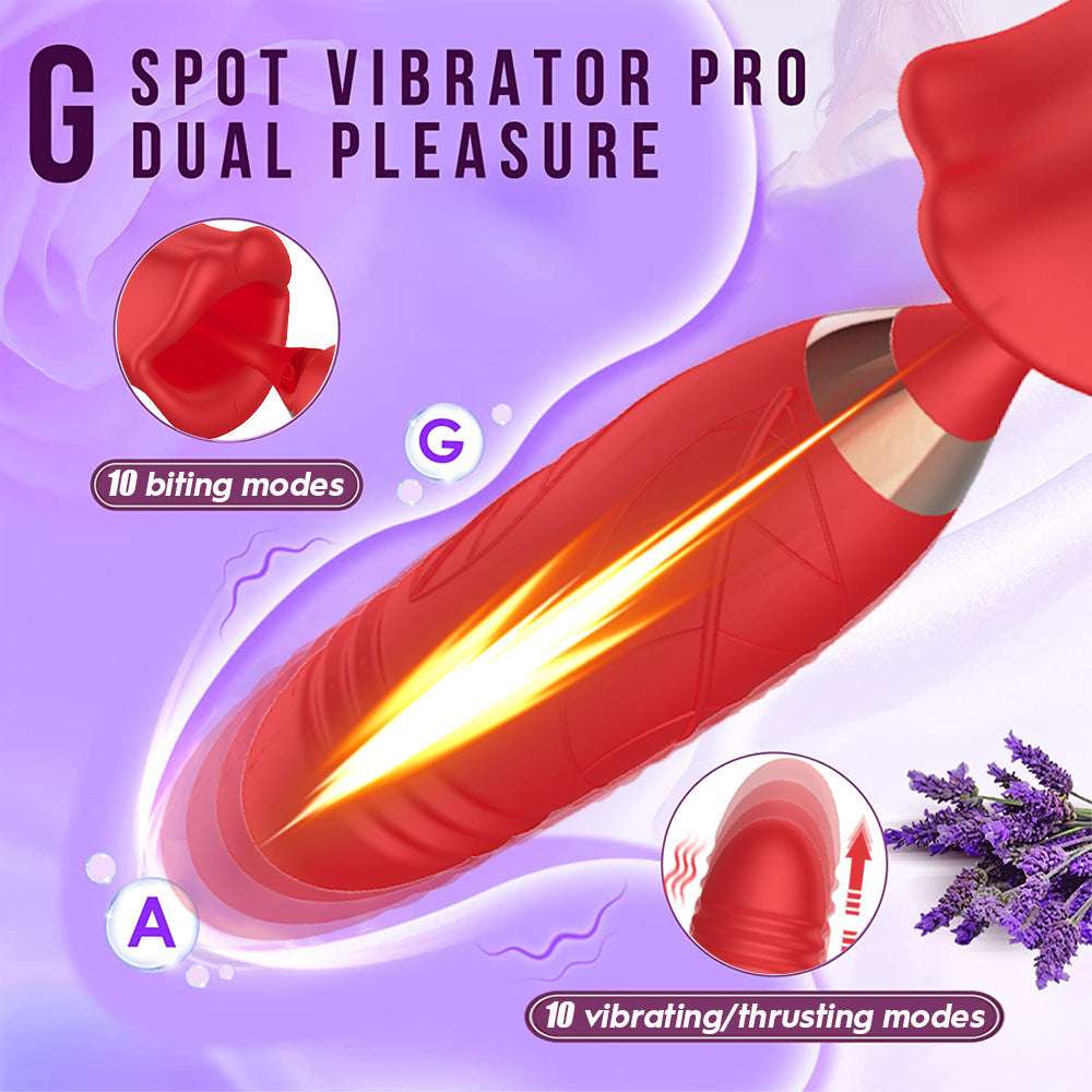 Rose Muncher Lip Tongue Suction Vibrator With Thrusting Dildo Vibrator