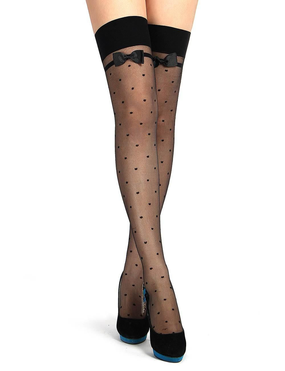 Black Polka-Dot Stockings - One Size Fits Most - Sexdoll.Sex