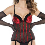 Elegant Push Up Bra Bustier With Sexy Red Floral Detailing - Sexdoll.Sex