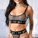 Fantasy Lingerie Icy Girl Metallic Fishnet Bra & G-String Panty - Sexdoll.Sex