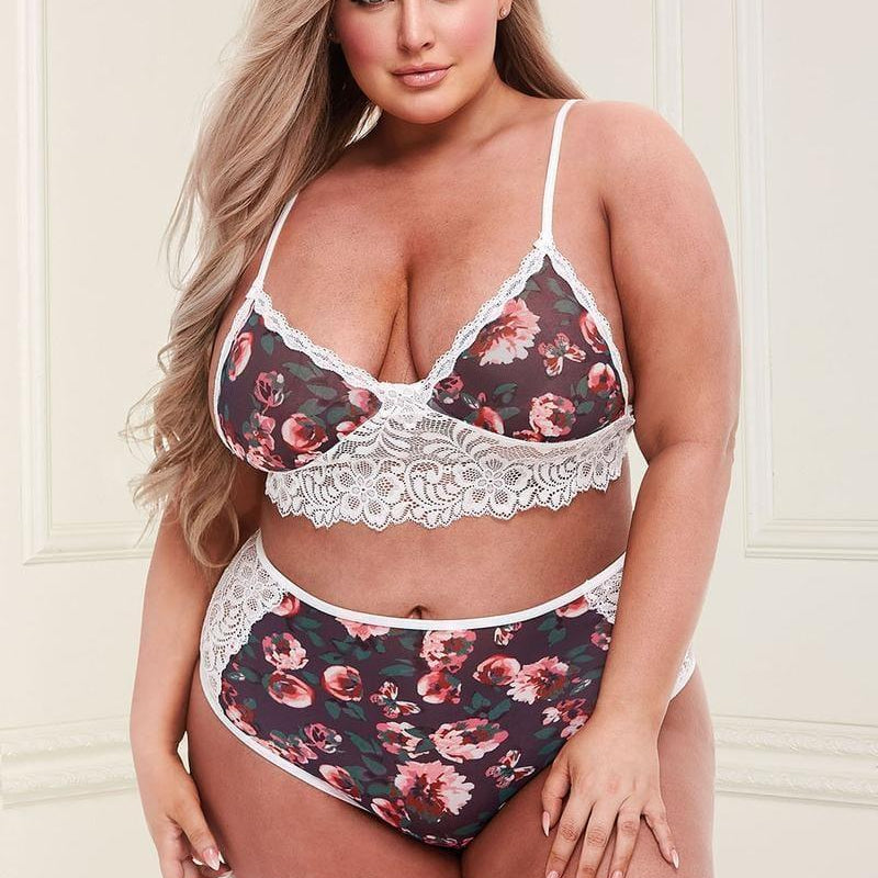 Floral & Lace High-Waisted Lingerie Set - Sexdoll.Sex