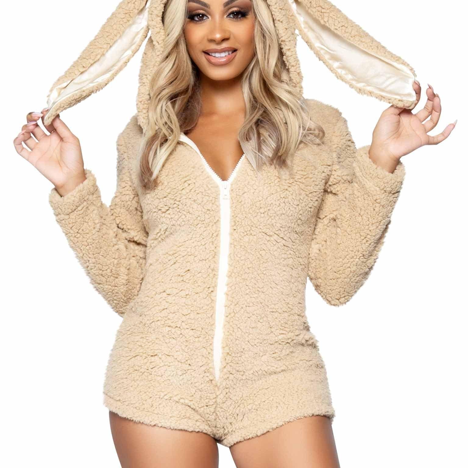 Leg Avenue Cuddle Bunny Ultra Soft Zip Up Teddy Romper - Three Sizes Available! - Sexdoll.Sex
