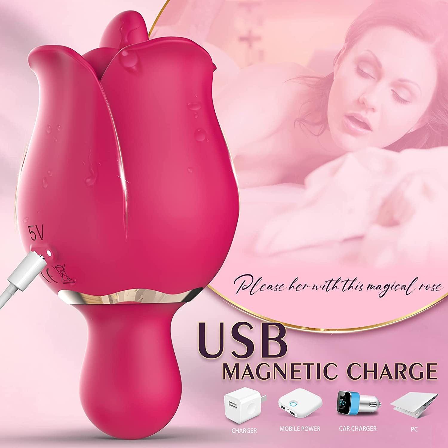 Licking Vibrator Rose Sex Toy with 9 Pleasure Modes, Adult Sex Toys - Sexdoll.Sex