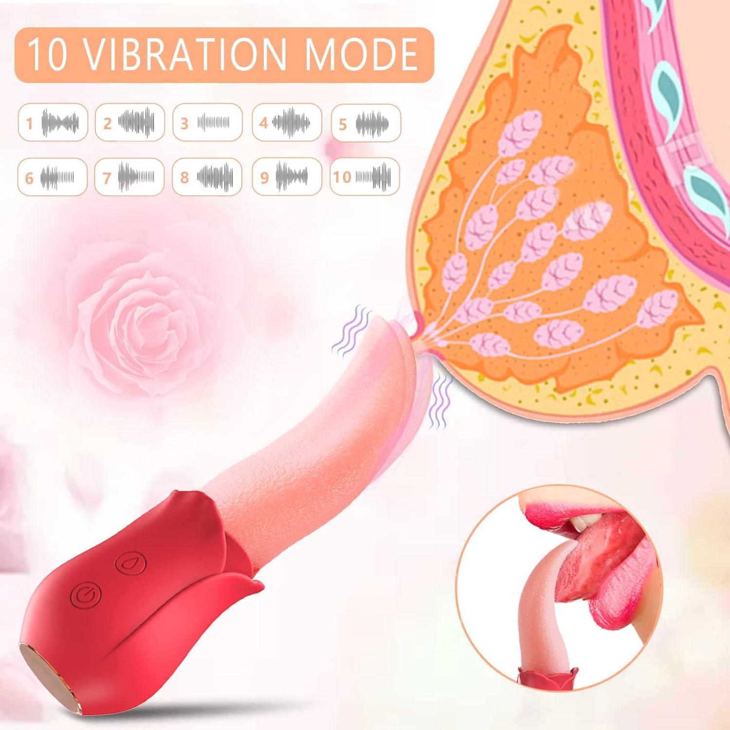 Rose Tongue Vibrator - 10 Modes Clitoral G Spot Stimulator for Women - Sexdoll.Sex